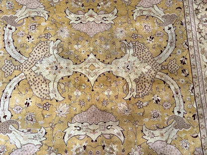 Sino Persian Rug 8x11, Wool with Silk Highlights, Unique Colors, Gold and Light Green, Fine 240 KPSI - Nuvé