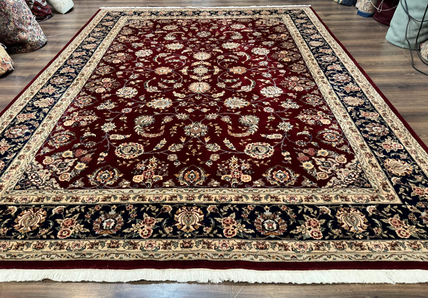 Sino Persian Rug 9x11, Burgundy and Navy Blue, Fine 200 KPSI, Floral Allover - Nuvé