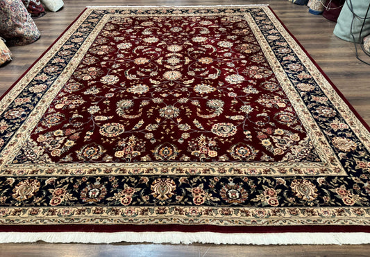 Sino Persian Rug 9x11, Burgundy and Navy Blue, Fine 200 KPSI, Floral Allover - Nuvé