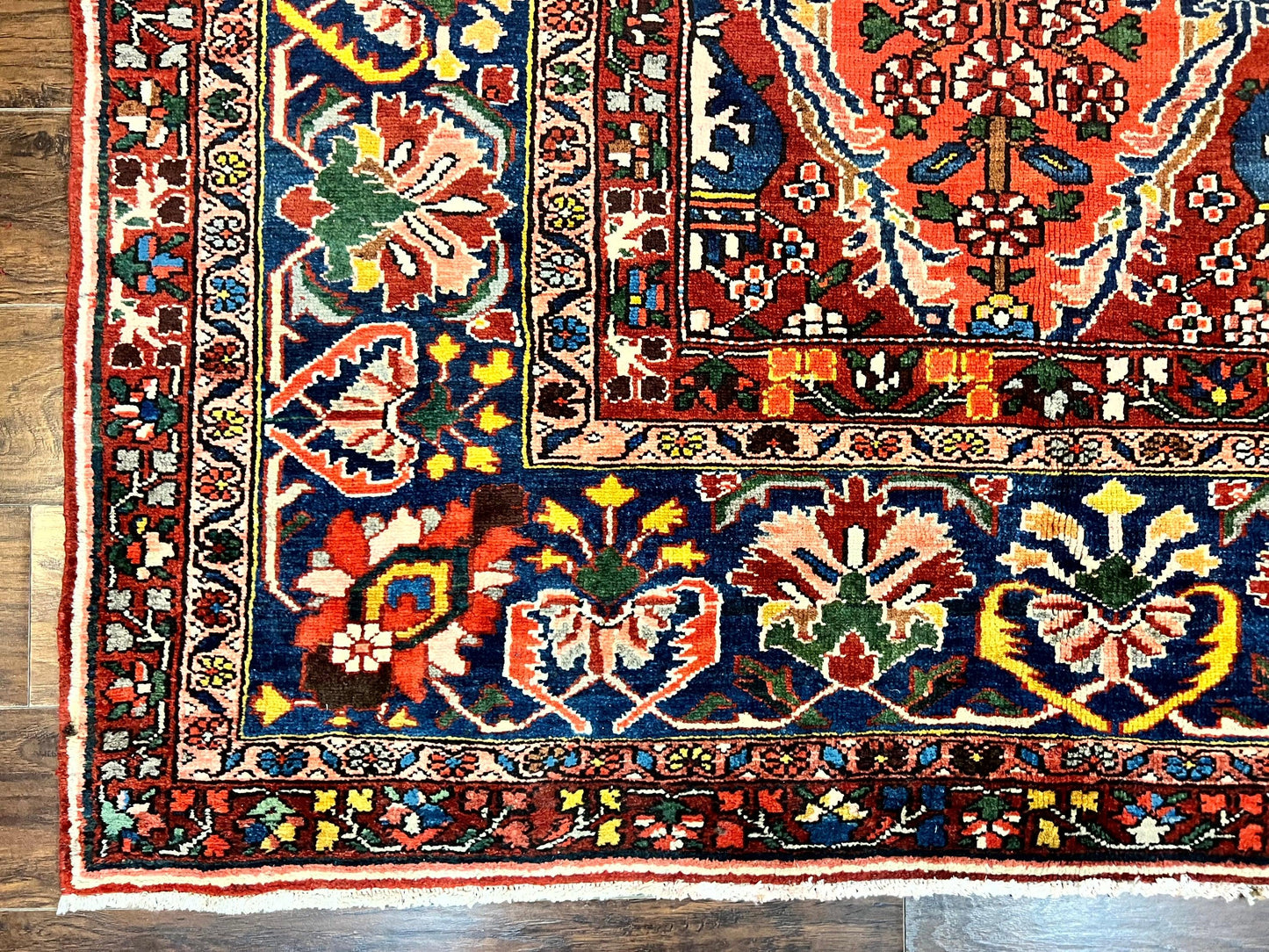Large Persian Bakhtiari Rug 10x14, Rare Perisan Tribal Rug, Red Blue Ivory Multicolor, Hand Knotted, Semi Antique Carpet - Nuvé