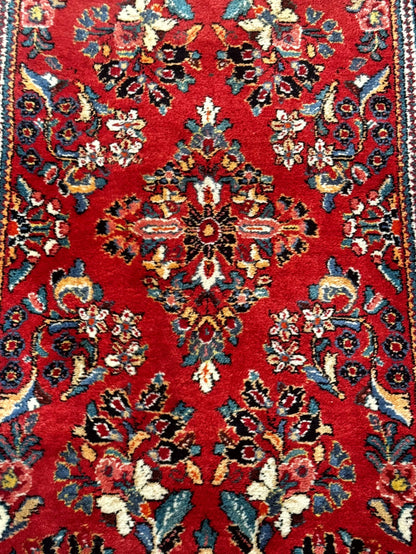 Persian Sarouk Runner Rug 3x12, Red Floral 3 x 12ft Runner, Vintage, Wool - Nuvé