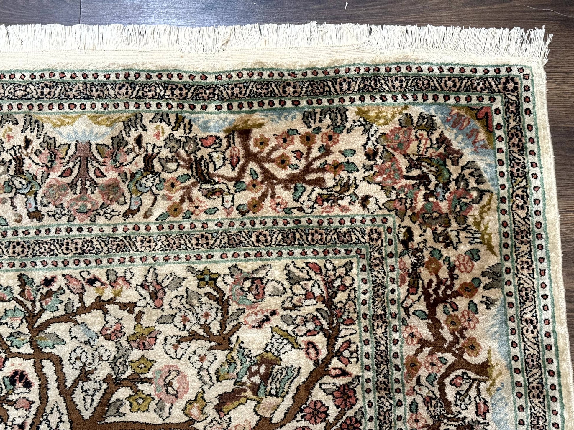Indian Kashmiri Silk Rug 4x7, Tree of Life Design, Very Fine 380 KPSI, Birds - Nuvé
