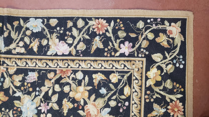 6x9 Vintage Needlepoint Rug, Petitepoint Carpet, Butterflies Floral Design