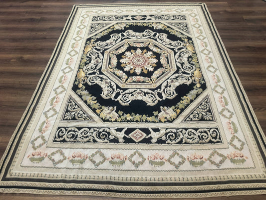 Aubusson Rug 6x8, European Design, Lion Pictorials, Black - Nuvé