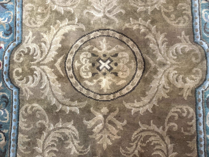 Tibetan Aubusson Rug 6x9, Gold-Beige, Soft Wool Pile, Handmade - Nuvé