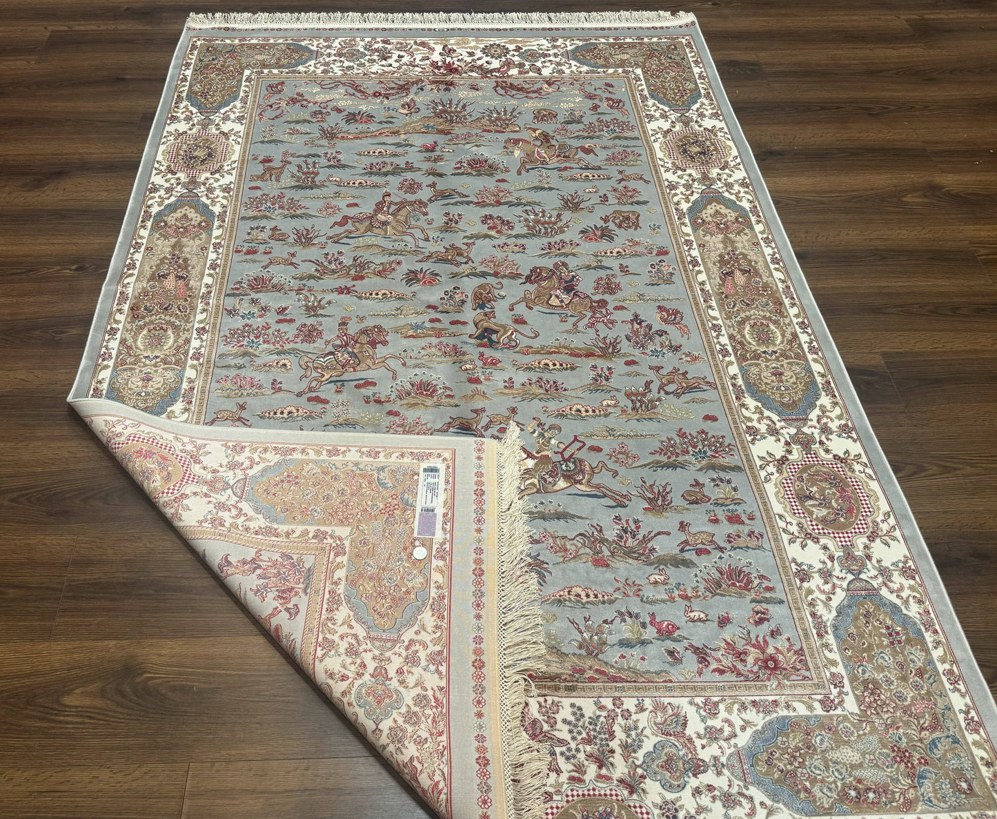 Turkish Silk Rug 5x7, Hunting Design, Animal Pictorials, Bamboo Silk - Nuvé