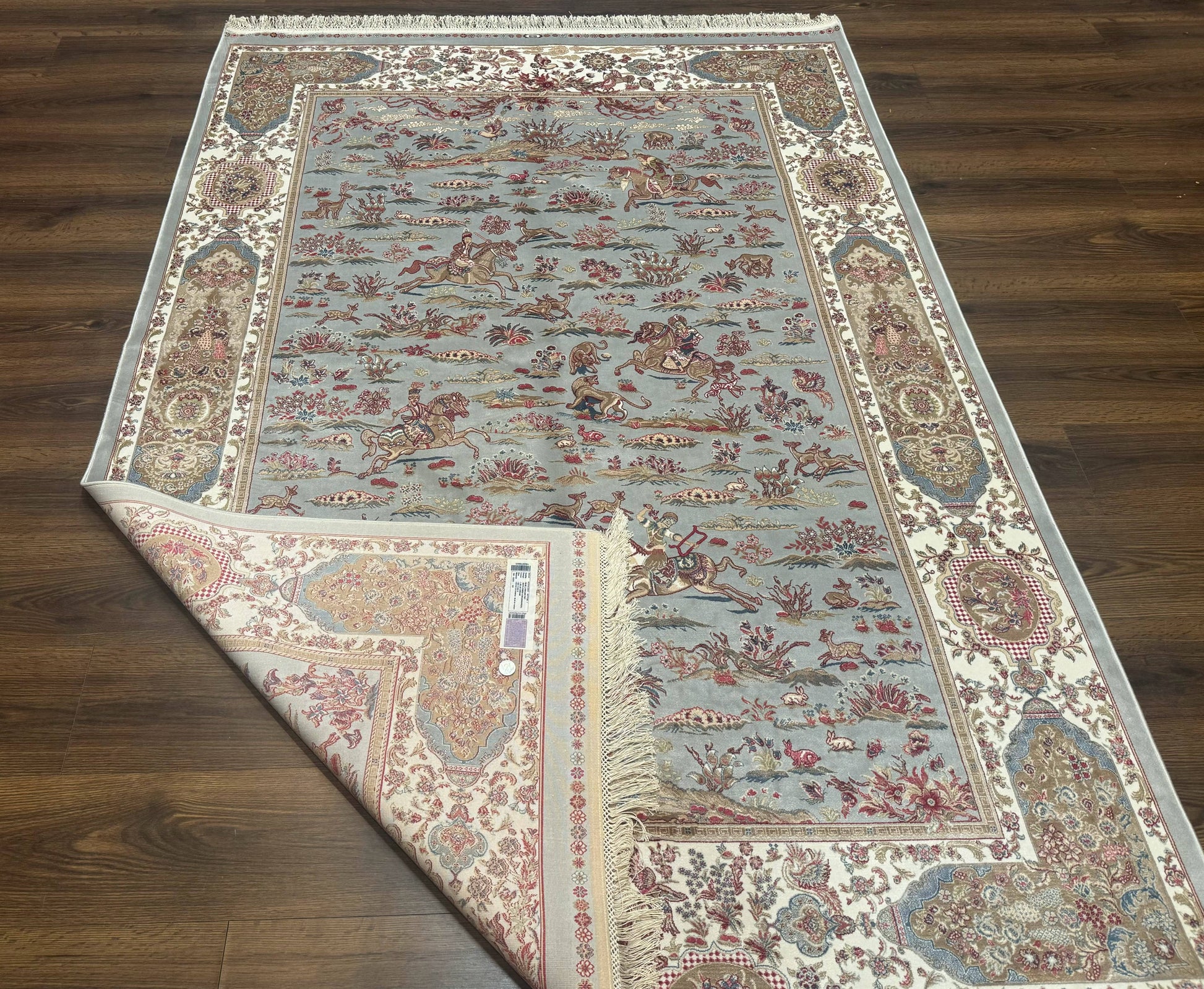 Turkish Silk Rug 5x7, Hunting Design, Animal Pictorials, Bamboo Silk - Nuvé