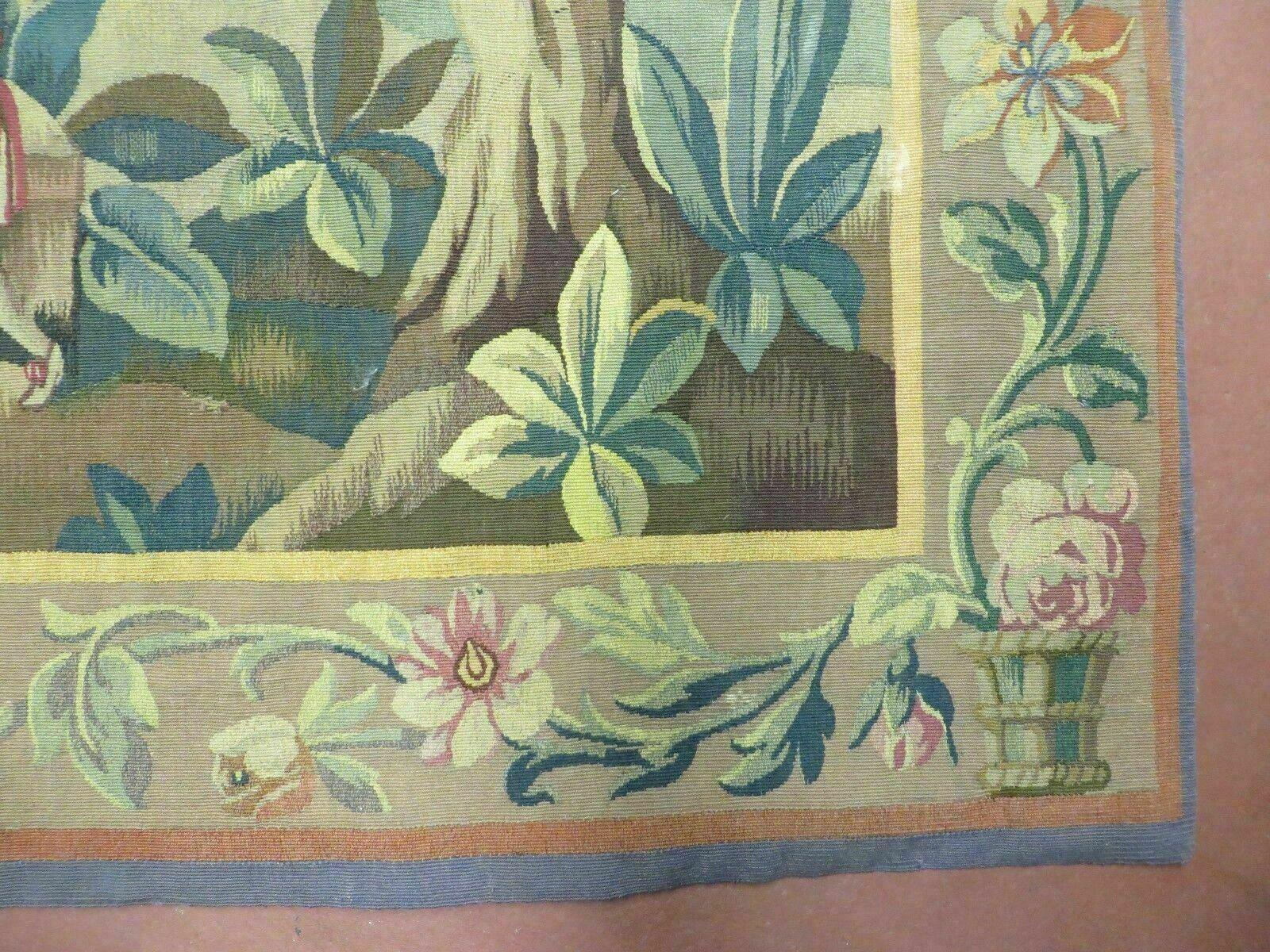 Antique French Tapestry 5x6 French Handmade Aubusson Nature One Of A Kind Rare - Nuvé