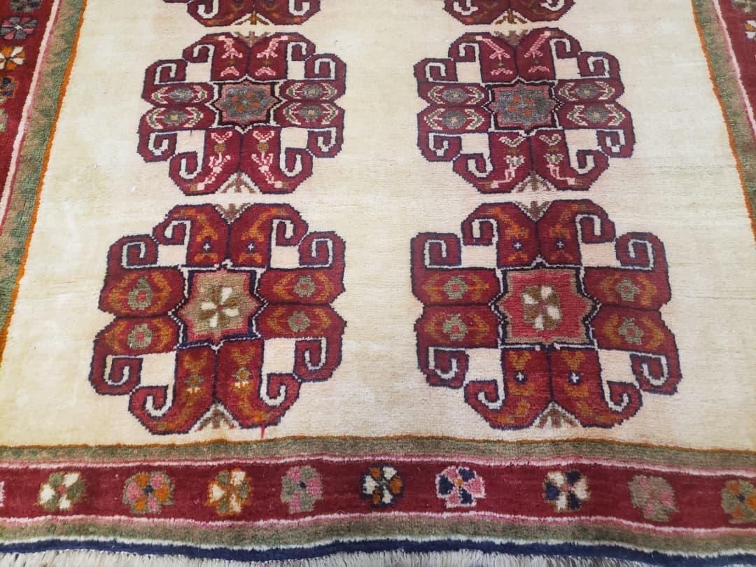 Vintage Persian Gabbeh Rug, Dark Red & Cream, Hand-Knotted, 5' x 6' 4" - Nuvé