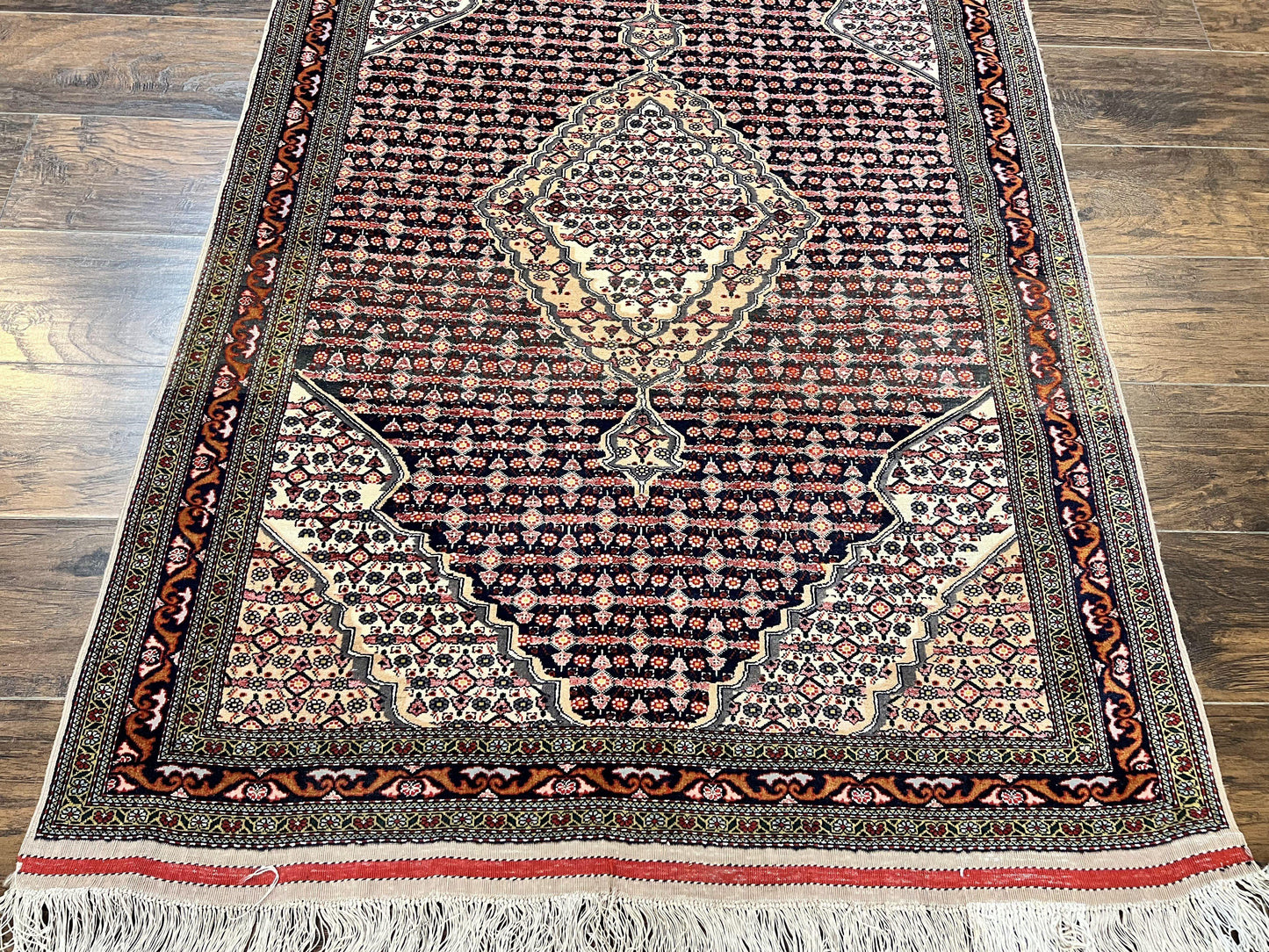 Afghan Rug 4x5, Wool with Silk Highlights, Very Fine Hand Knotted Vintage Oriental Carpet, Herati Pattern, Persian Rug, Bidjar Rug, 400 KPSI - Nuvé