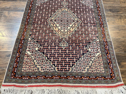 Afghan Rug 4x5, Wool with Silk Highlights, Very Fine Hand Knotted Vintage Oriental Carpet, Herati Pattern, Persian Rug, Bidjar Rug, 400 KPSI - Nuvé