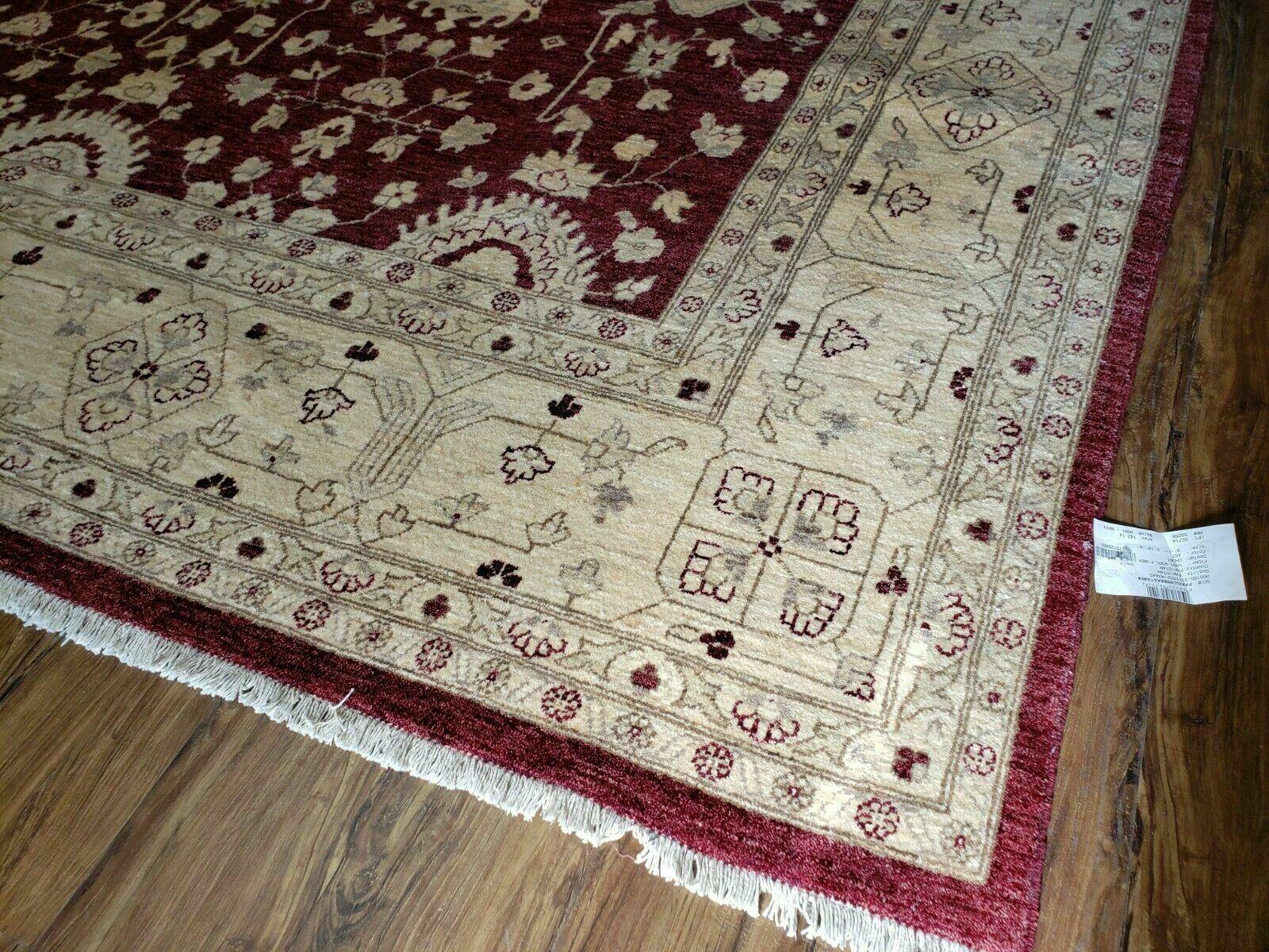 Pakistani Peshawar Rug 10x14, Handmade Chobi Carpet, Maroon & Beige - Nuvé