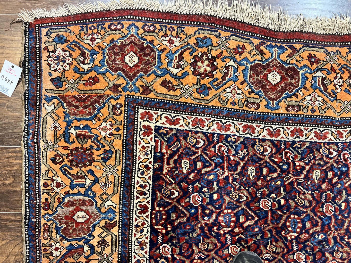 Persian Senneh Rug 4x8, Wool Hand Knotted Antique Kurdish Carpet, Navy Blue Oriental Area Rug, 4 x 8 Rug - Nuvé
