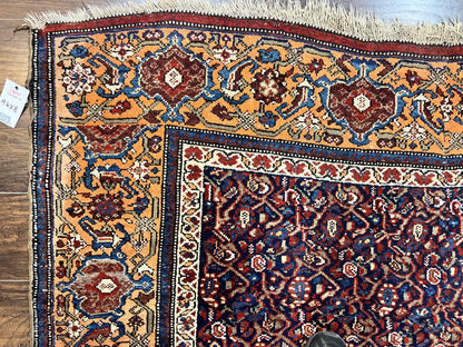 Persian Senneh Rug 4x8, Wool Hand Knotted Antique Kurdish Carpet, Navy Blue Oriental Area Rug, 4 x 8 Rug - Nuvé