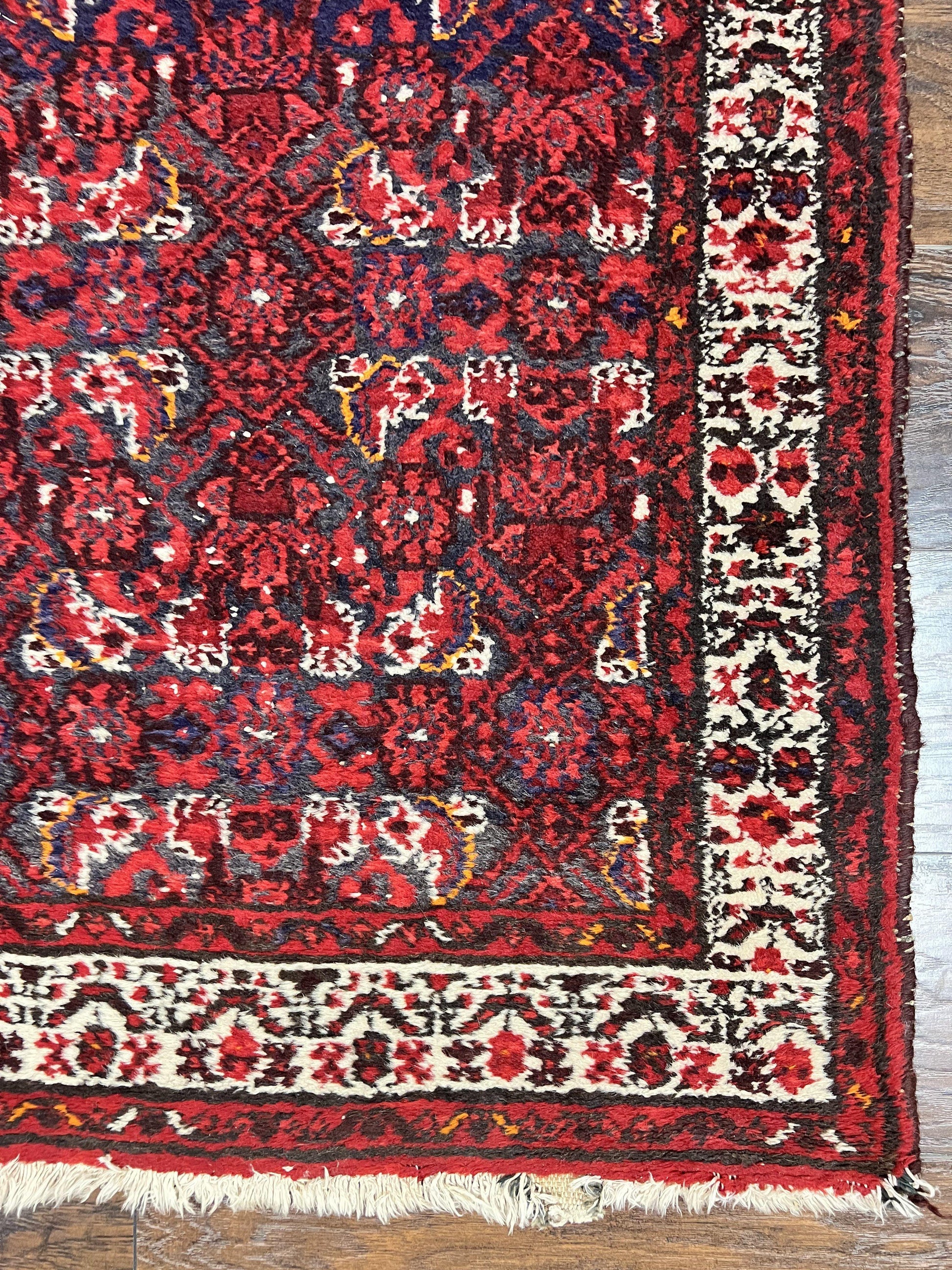 Persian Tribal Runner 3 x 9, Hamadan Dargazin Rug, Dark Blue and Red Wool Hand Knotted Hallway Rug, Vintage Antique Oriental Runner, 9ft Long Runner, Herati - Nuvé