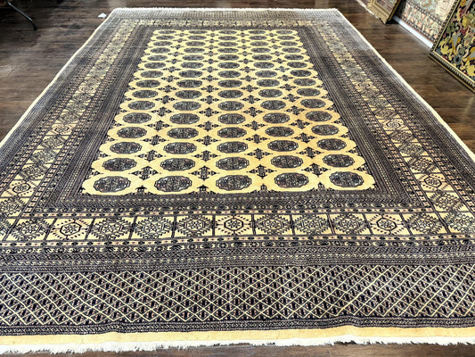 Pakistani Bokhara Turkoman Rug 9x11, Cream, Handmade Wool Vintage Carpet - Nuvé