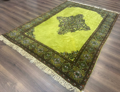 Moroccan Rug 6x8, Semi Open Field, Vintage, Lime Green, Wool Carpet - Nuvé