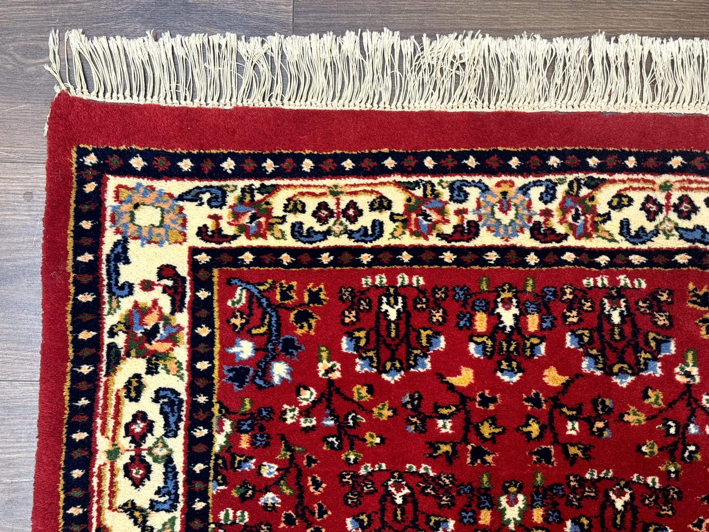 Indo Persian Sarouk Runner Rug 3 x 12, Red and Cream, Allover Pattern, 12ft Runner, Hand Knotted - Nuvé