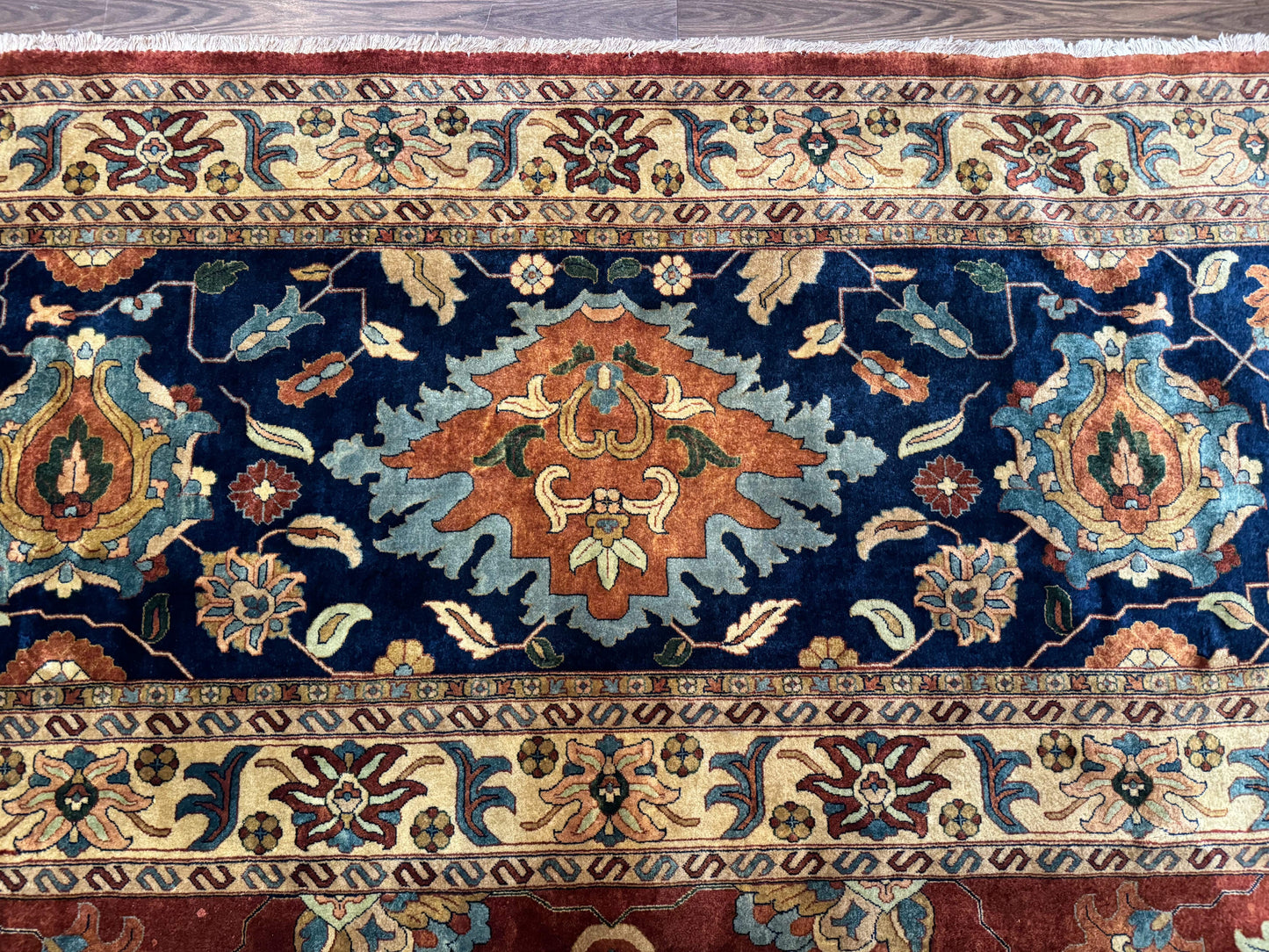 Palace Size Indo Persian Rug 12x15, Sultanabad Mahal Carpet, Red Navy Blue, Fine 210 KPSI - Nuvé
