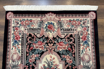 Aubusson Rug 4x6, Elegant European Floral Design, Black and Ivory, Fine 200 KPSI - Nuvé