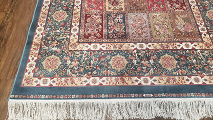 Silk Carpet 4x6 Blue, Panel Design, Four Seasons Pattern, Super Fine & Soft, Bamboo Silk, 4 x 6 Oriental Area Rug, High Quality, New Rug - Nuvé