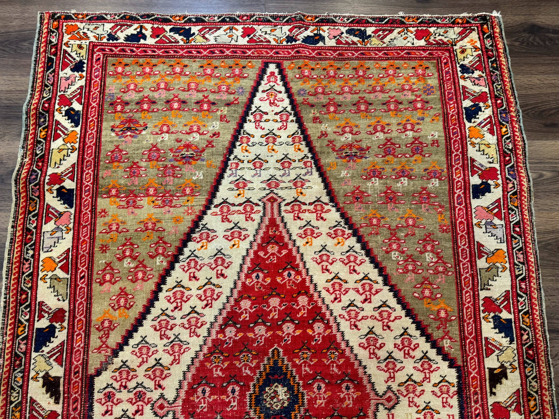 Antique Persian Malayer Rug 4x7, Tribal Senneh Carpet, Geometric, Diamond Design - Nuvé