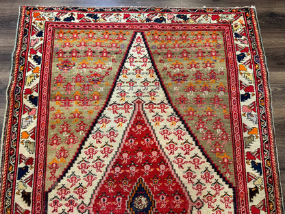 Antique Persian Malayer Rug 4x7, Tribal Senneh Carpet, Geometric, Diamond Design - Nuvé