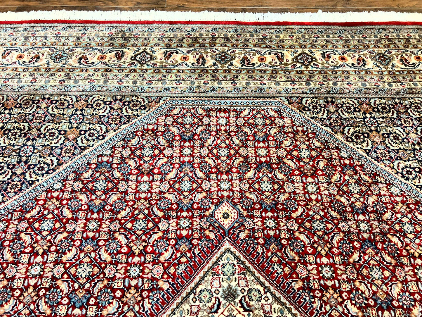 Square Indo Persian Bidjar Rug 10x10, Red, Handmade Vintage Wool Carpet - Nuvé