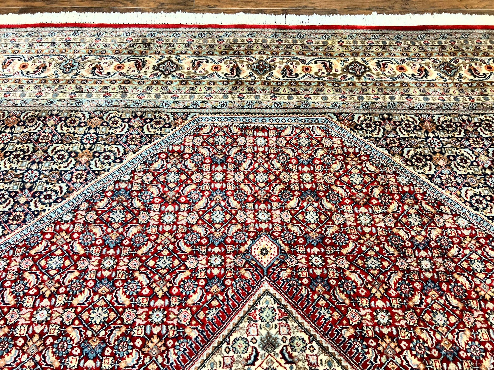 Square Indo Persian Bidjar Rug 10x10, Red, Handmade Vintage Wool Carpet - Nuvé