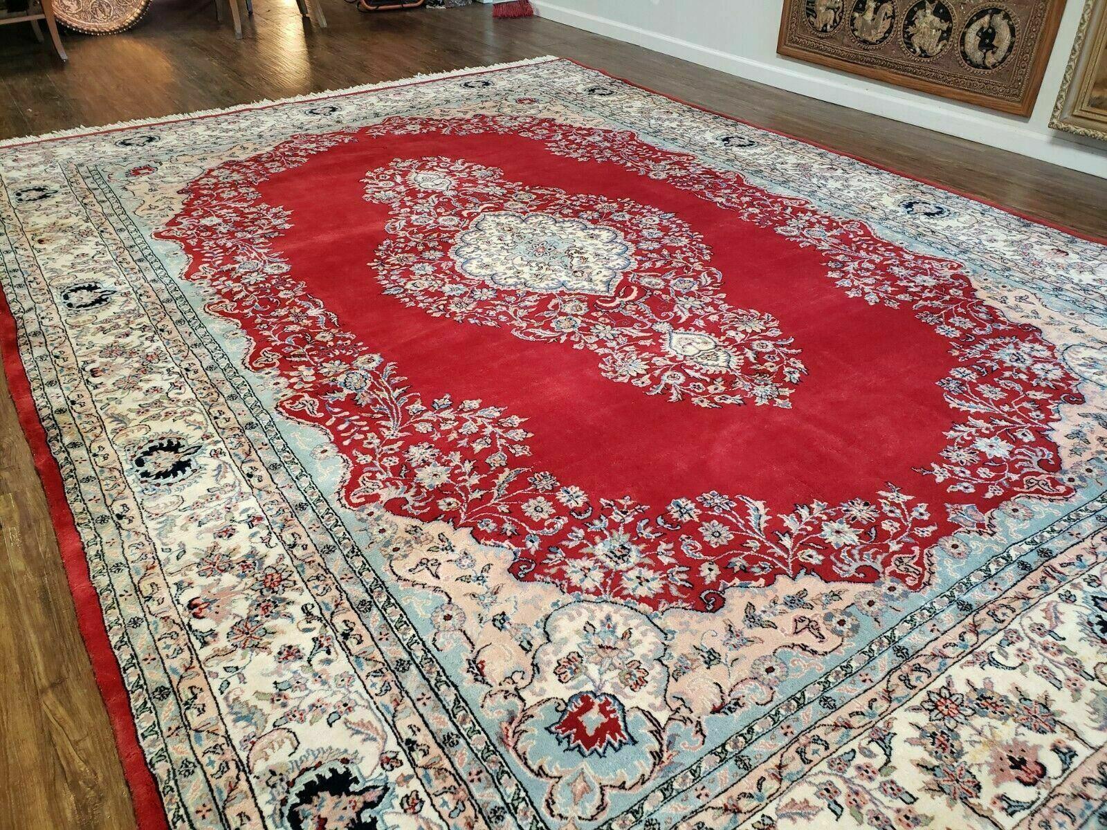 9' X 12' Vintage Handmade India Medallion Wool Rug Vegetable Dyes Nice Red - Nuvé