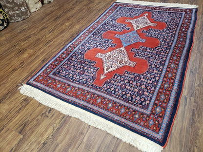 4x6 Western Kurdistan Kurdish Carpet Senneh Wool Area Rug Veg Dyes Red Blue Nice - Nuvé