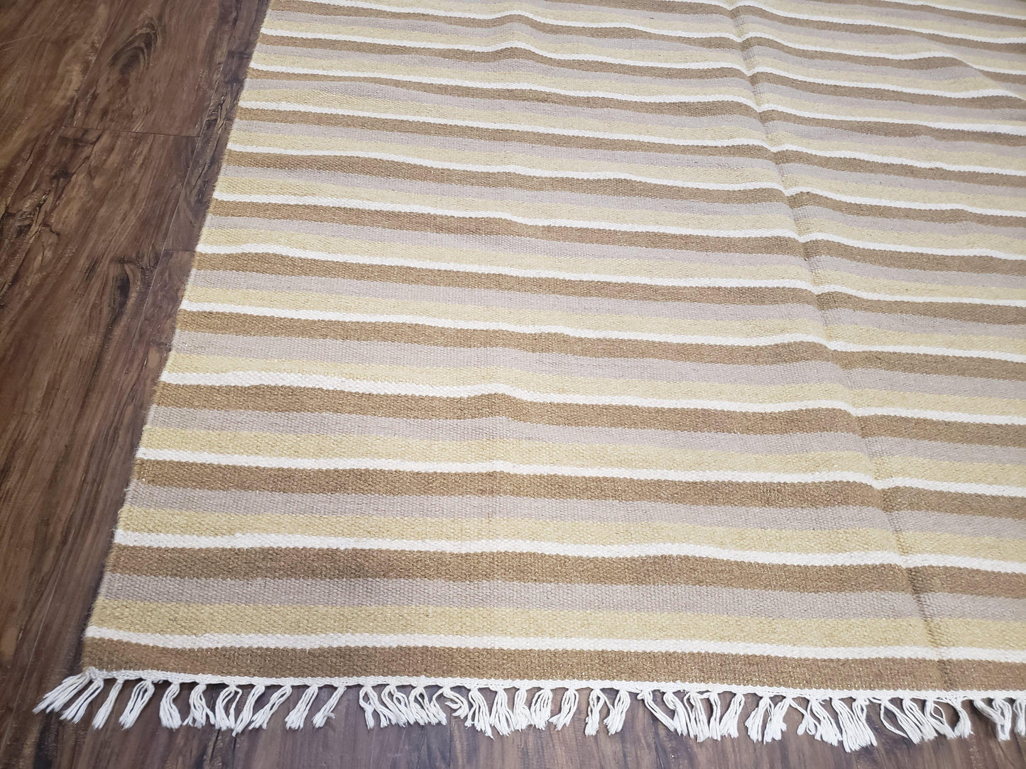 New Indian Striped Blanket, Multicolor Earthern Tones Kilim Rug, Wool Handmade South American Style Blanket, Queen Sized Bedspread 5x8 - 6x8 - Nuvé
