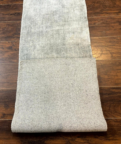 Modern Tibetan Runner Rug 1.9 x 8.6, Wool and Silk Highlights, Gray/Silver, Narrow Runner for Hallway or Kitchen - Nuvé