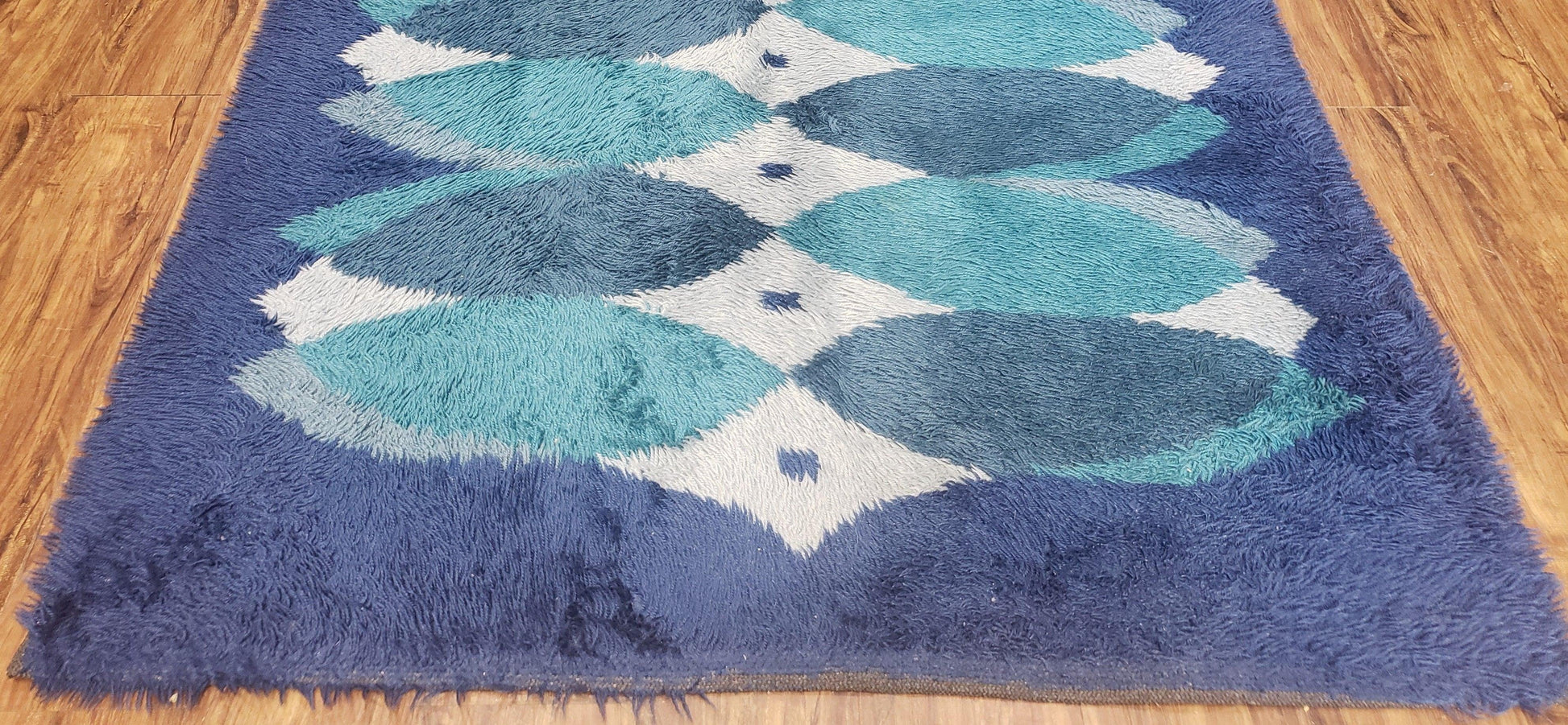Blue Rya Rug, 1960s Mid-Century Danish Shag Rug 4'6" x 6'7", Ege Rya Modern Carpet, Cyan DeLuxe Rya Shag Rug, Vintage Area Rug 4x6, 5x7 Rug - Nuvé