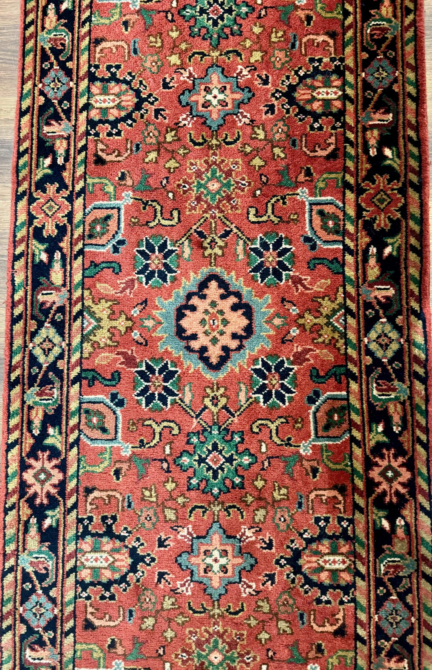 Indo Persian Heriz Runner Rug 2 x 12 ft, Hand Knotted Wool Hallway Rug, Red & Black - Nuvé