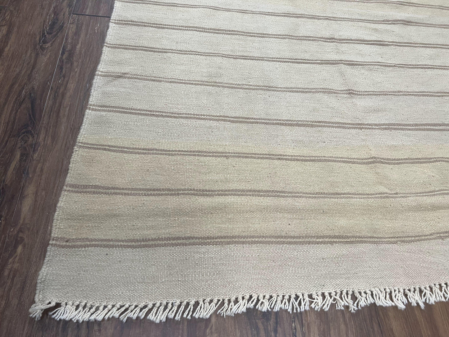 New Turkish Kilim Rug 5x8 Flatweave Carpet, Bohemian Rug, Contemporary Rug, Hand Woven, Wool Area Rug, Gray and Taupe, Striped Pattern - Nuvé