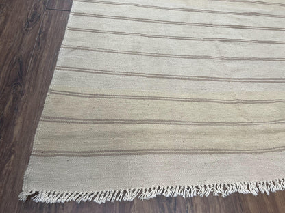 New Turkish Kilim Rug 5x8 Flatweave Carpet, Bohemian Rug, Contemporary Rug, Hand Woven, Wool Area Rug, Gray and Taupe, Striped Pattern - Nuvé