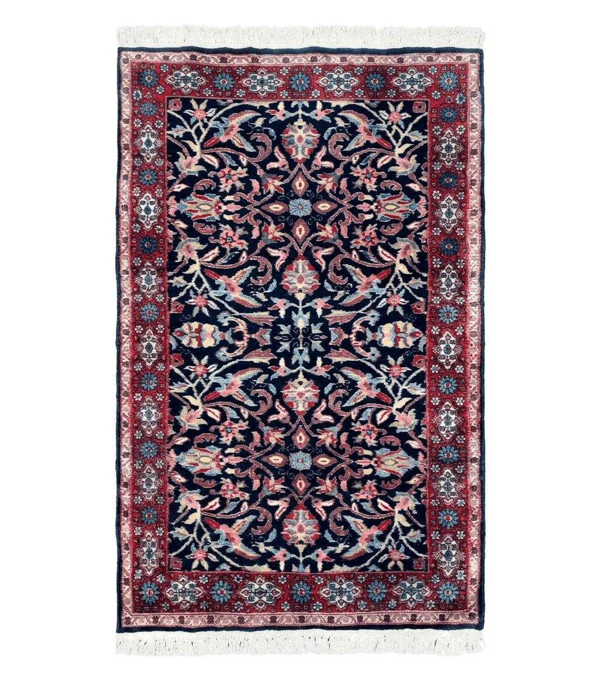 Antique Persian Sarouk Rug 3x5, Navy Blue, Allover Pattern, Hand Knotted