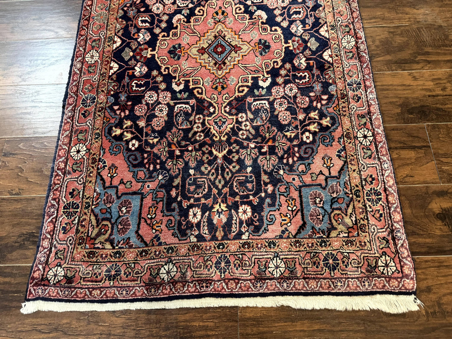 Persian Rug 3x5, Jozan Sarouk Rug, Navy Blue and Coral, Medallion Rug, Semi Antique - Nuvé
