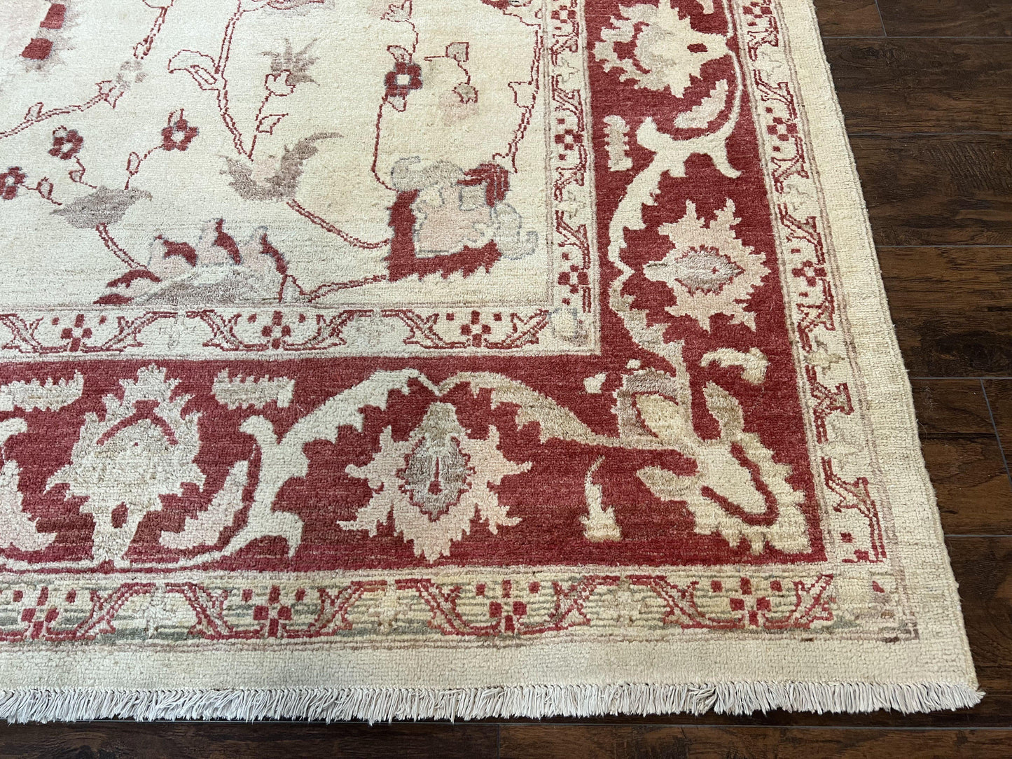 Peshawar Rug 8x12 Pakistani Carpet, Oriental Rug 8 x 12 Chobi Rug, Beige and Red, Allover Large Floral Design, Hand Knotted Vintage Wool - Nuvé