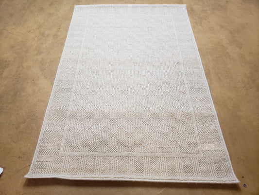 3x5 Karastan Rug Chaumiere Collection, Kara-Loc, Design #291/9866, Creme Color, Textured Squares II Patern, 3'6" x 5' 3" Carpet - Nuvé