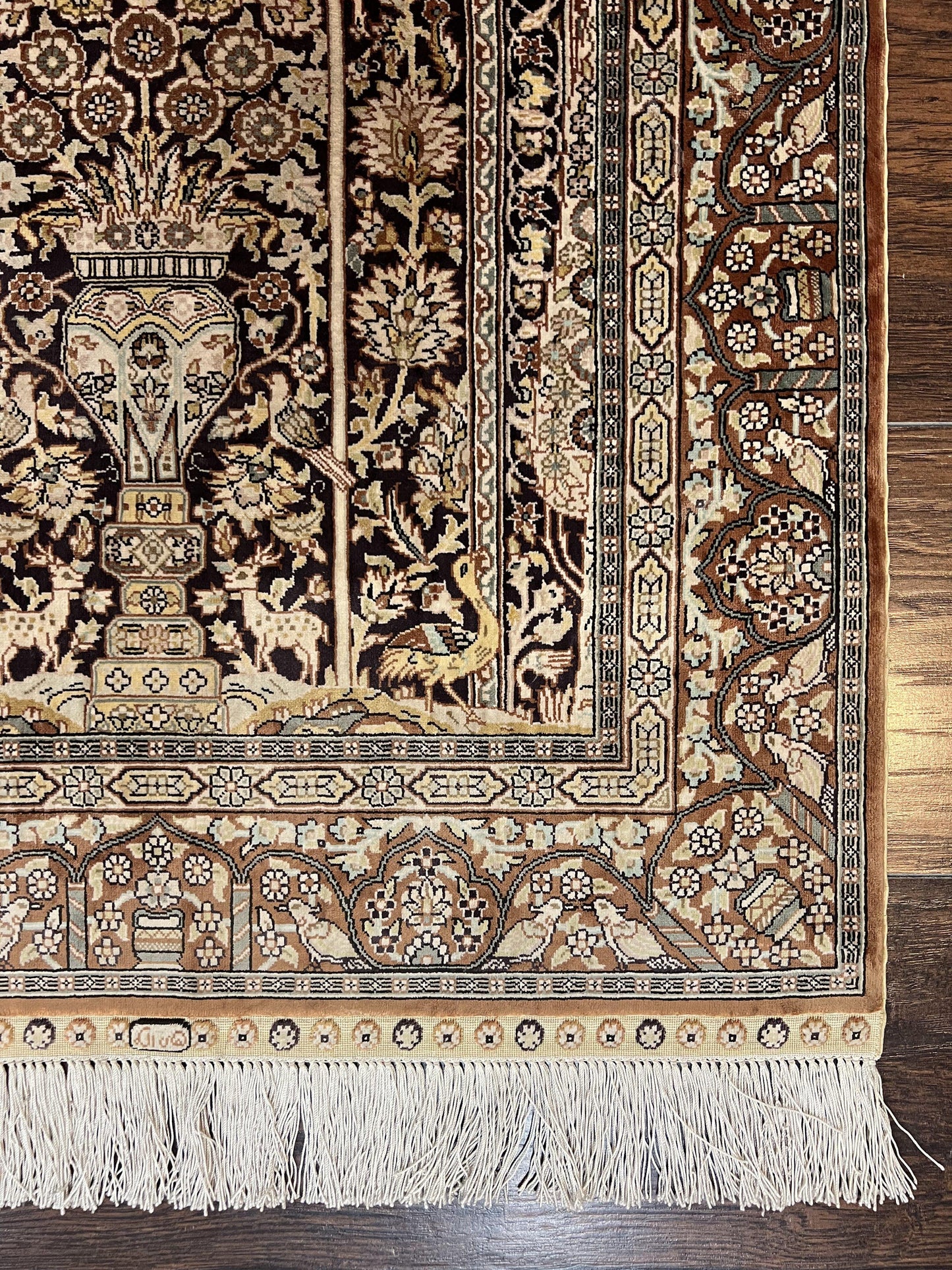 Turkish Silk Hereke Rug 2x3, Floral Vase Tree of Life Birds, Silk Pile on Silk Foundation, Vintage Oriental Carpet, Very Fine, Signature - Nuvé