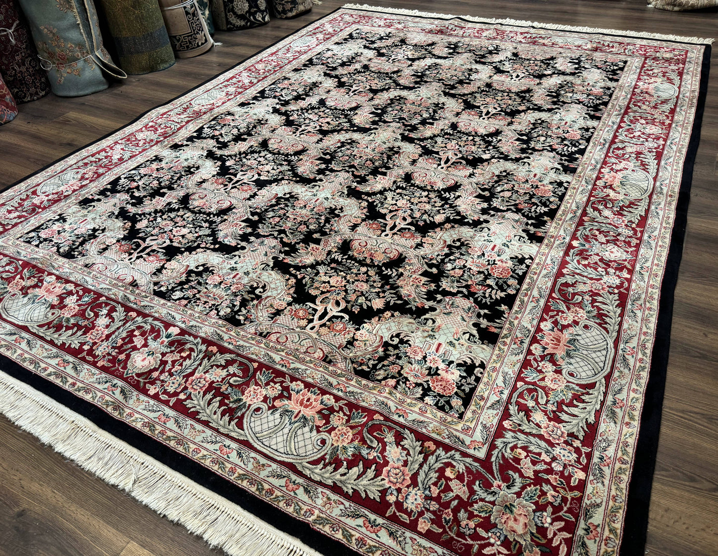 Sino Persian Rug 9x12, Black, Floral Bouquets - Nuvé