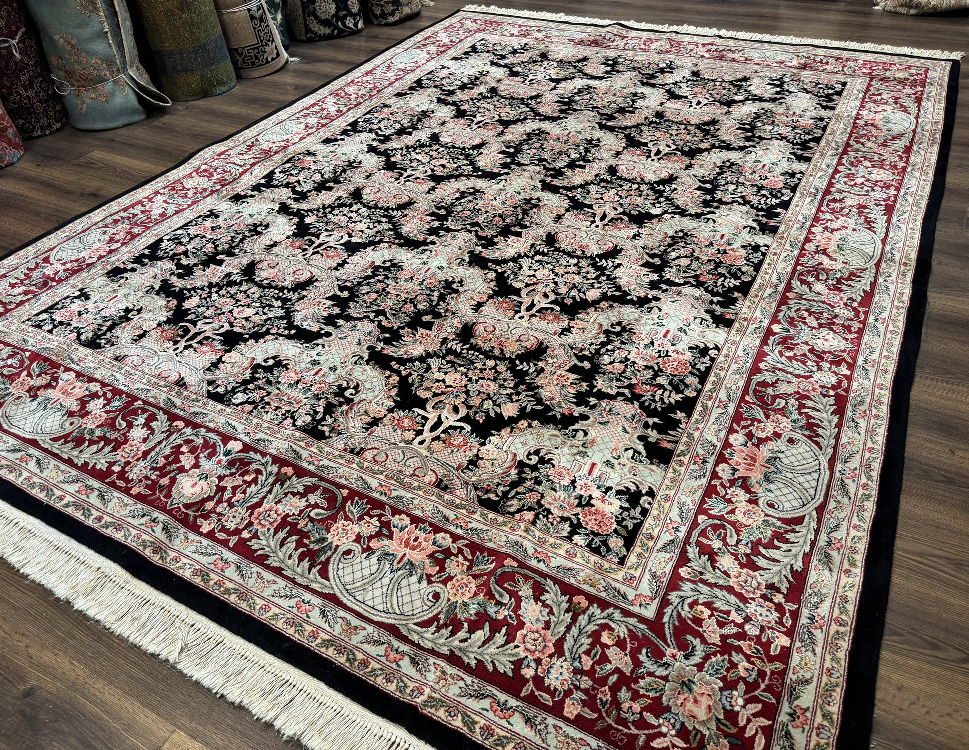 Sino Persian Rug 9x12, Black, Floral Bouquets - Nuvé