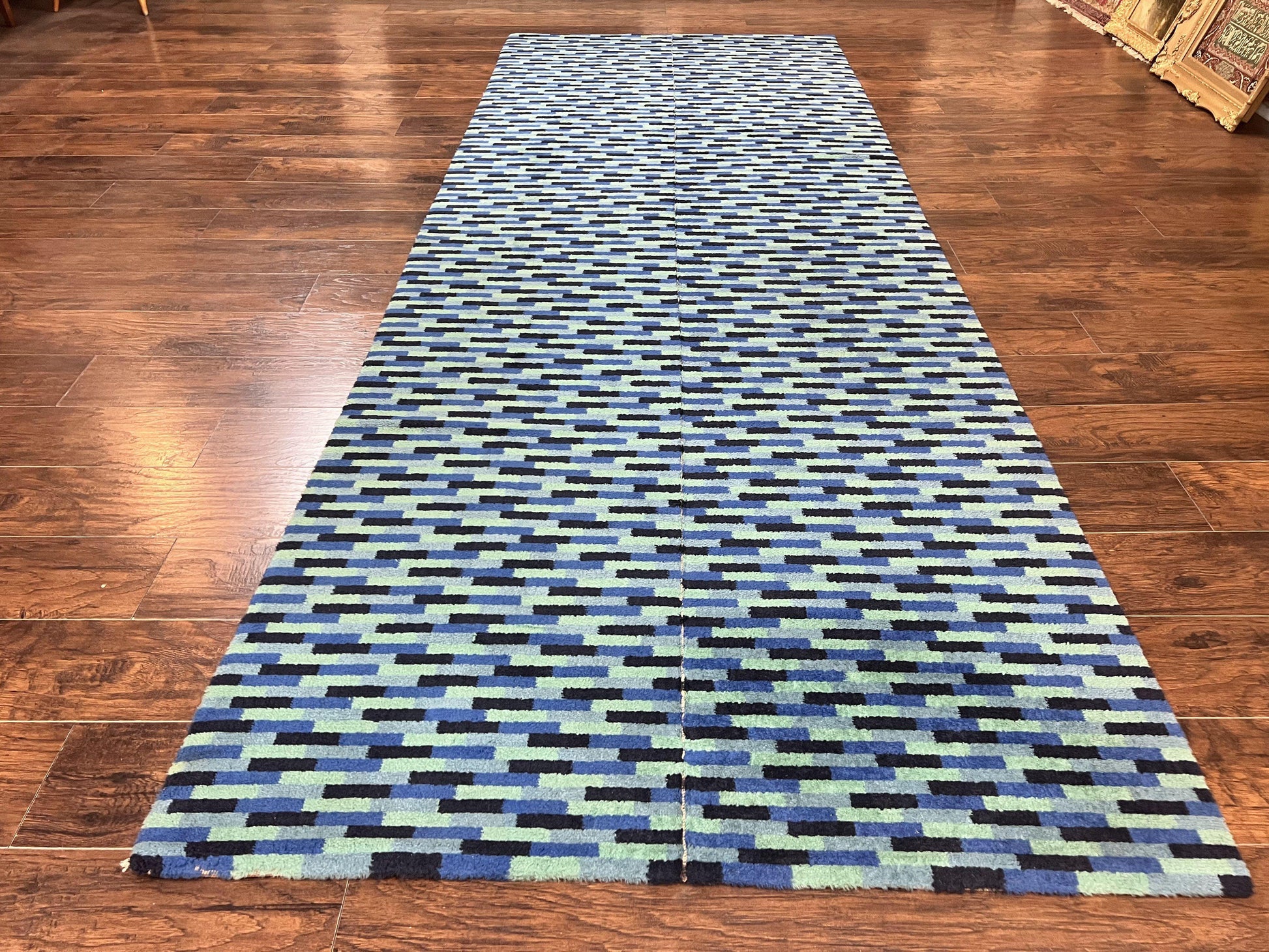Wide Runner Rug 4.7 x 12, Blue Multicolor Contemporary Wool Power Loomed Rug, Mosiac Design - Nuvé