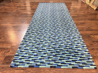 Wide Runner Rug 4.7 x 12, Blue Multicolor Contemporary Wool Power Loomed Rug, Mosiac Design - Nuvé