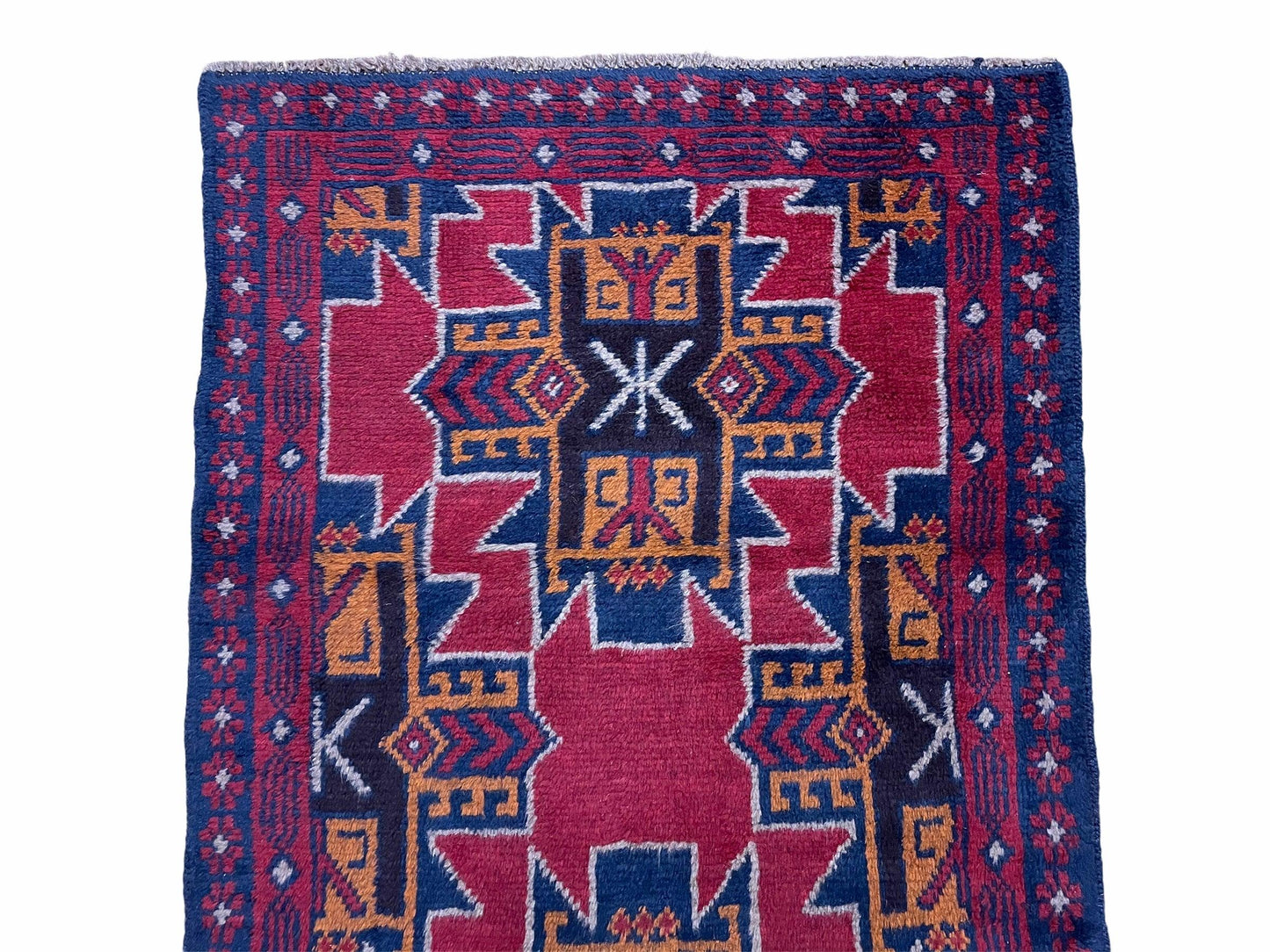 2' 8" X 4' 6" Vintage Handmade Tribal Wool Rug Balouchi Rug Afghan Rug Red Blue - Nuvé