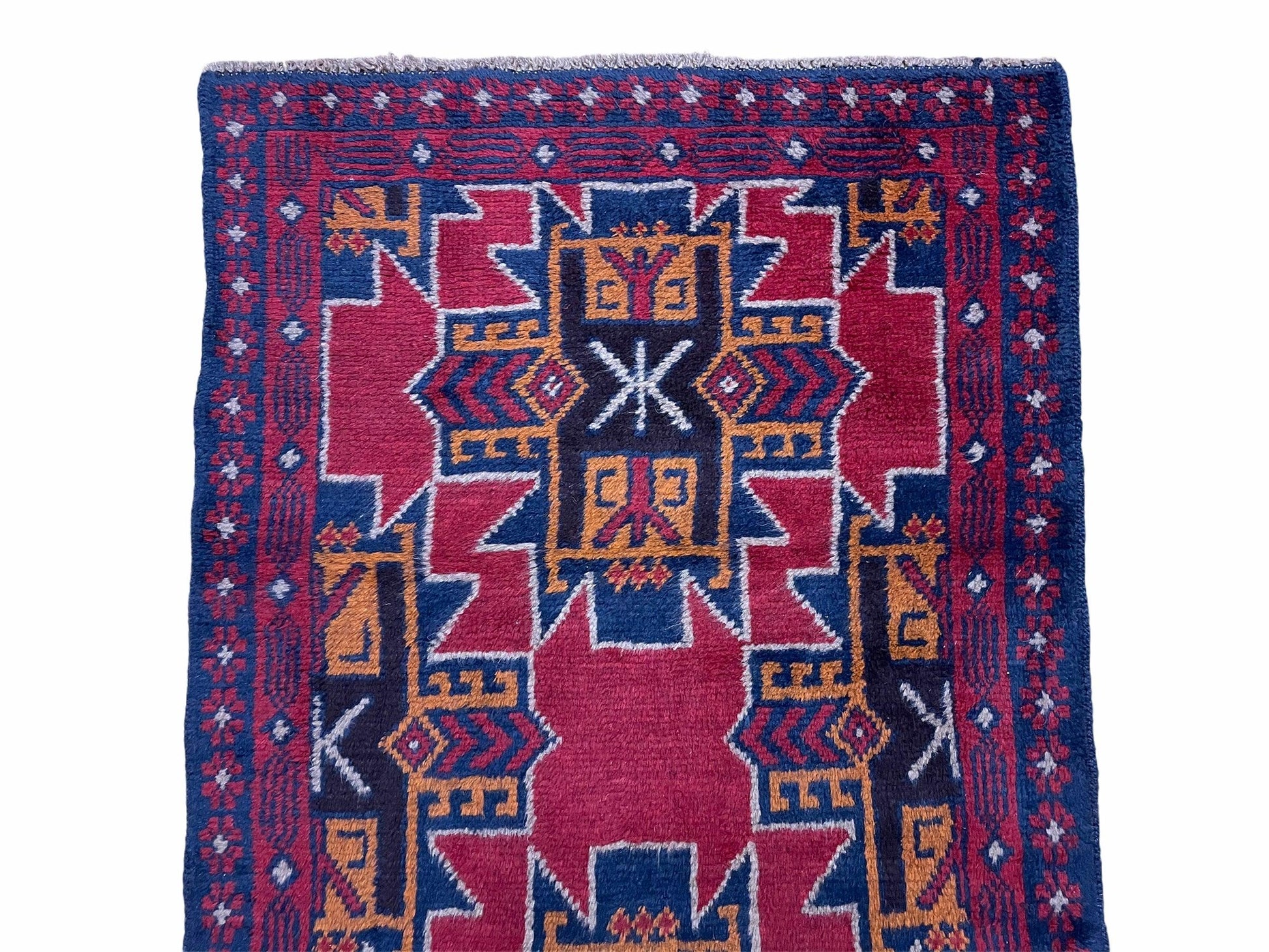 2' 8" X 4' 6" Vintage Handmade Tribal Wool Rug Balouchi Rug Afghan Rug Red Blue - Nuvé