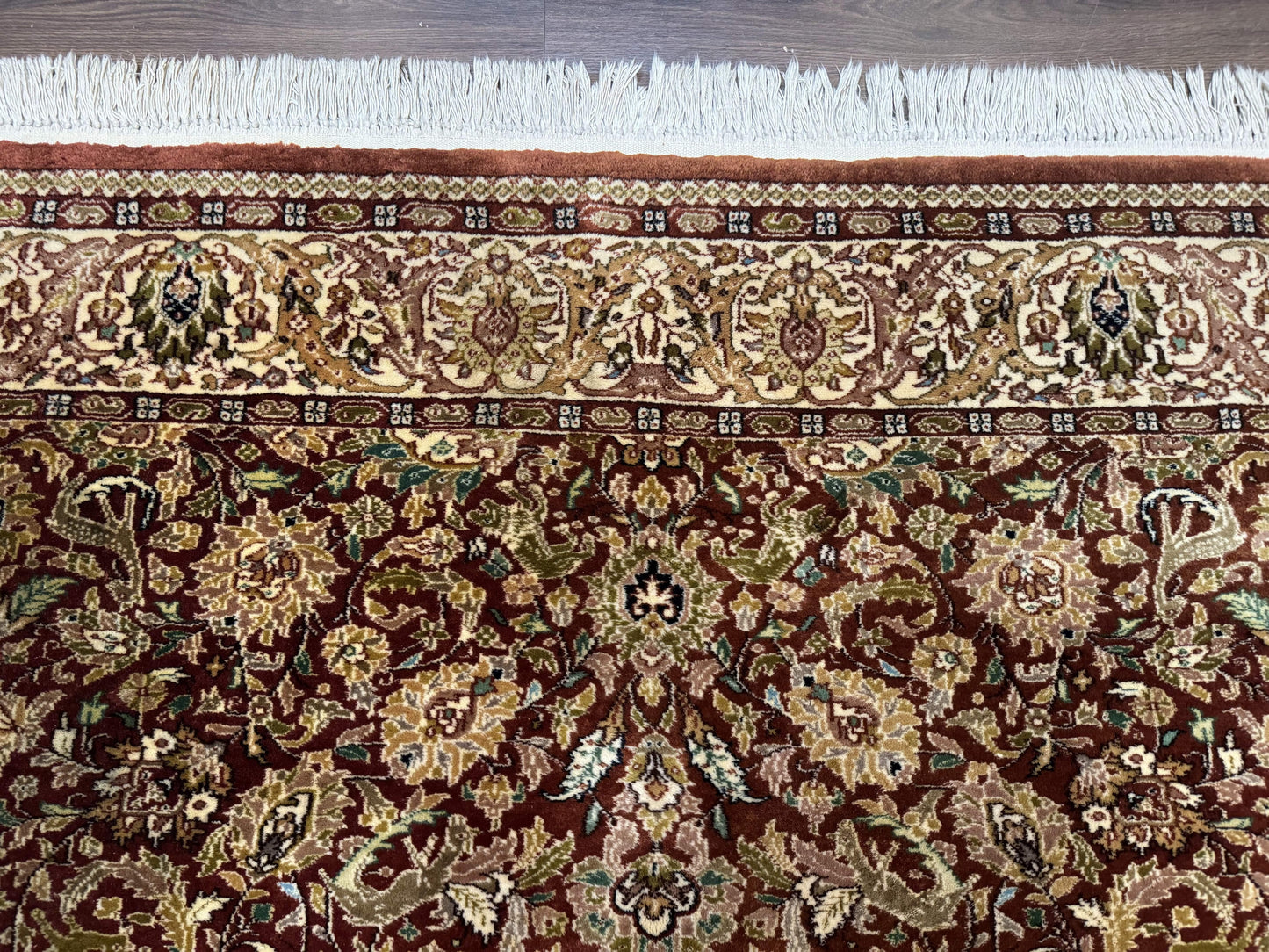 Tree of Life Indian Kashmiri Rug 6x9, Rust Red and Cream, Animal Pictorials, Fine 290 KPSI - Nuvé