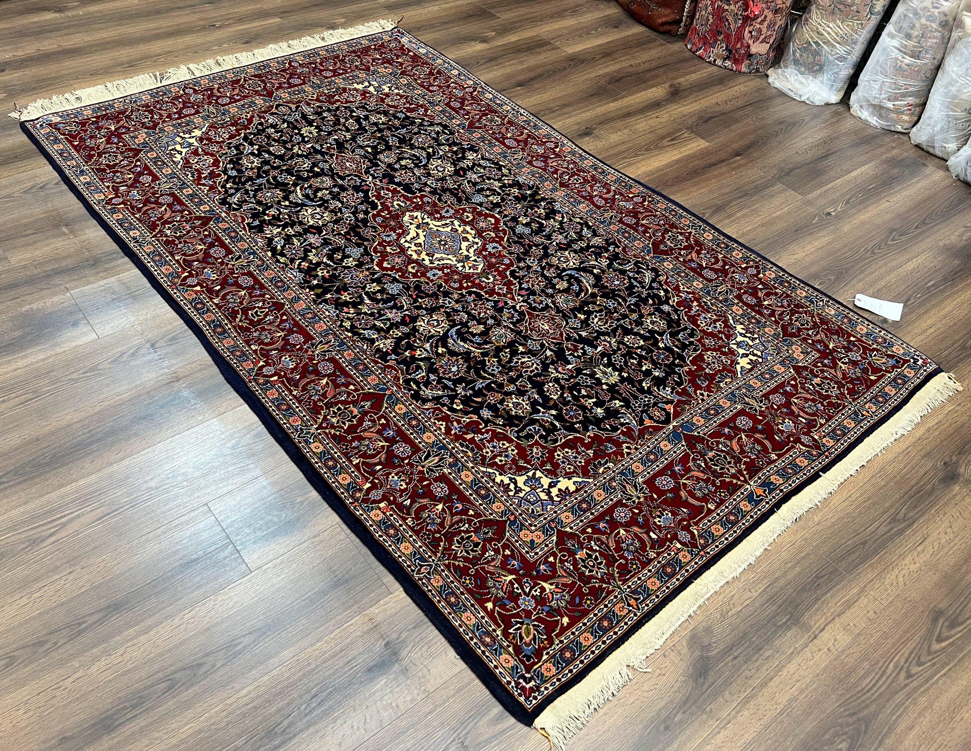Dark Blue Persian Rug 5x8, Kork Wool Semi Antique Kashan Carpet, Very Fine Lachak Toranj Rug, Hand Knotted Floral Medallion Rug, 5 x 8 Oriental Rug - Nuvé